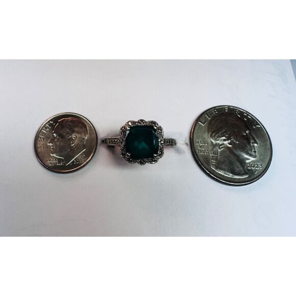 Estate 925 Sterling Silver Green Stone Ring Vintage Style Size 6.75 Filigree - Picture 10 of 12